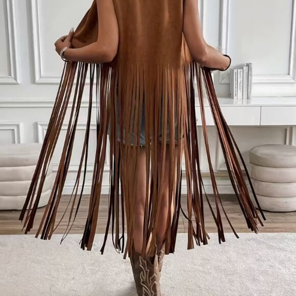 NWOT Y2K Fringe Tassel Vest – V-Neck Sleeveless Layering Top Medium - Picture 2 of 4